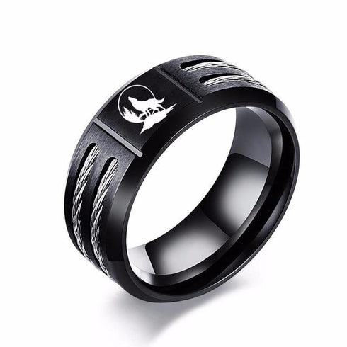 Anneau Loup Noir (Acier)